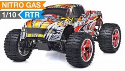 Exceed RC 1/10 2.4Ghz Infinitive Nitro Gas Powered .18 Engine RTR Off Road Monster 4WD Truck (Stripe Red) RC Remote Control Radio Truck