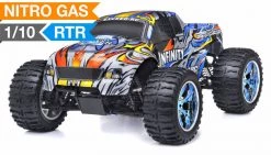Exceed RC 1/10 2.4Ghz Infinitive Nitro Gas Powered .18 Engine RTR Off Road Monster 4WD Truck (Stripe Blue) RC Remote Control Radio Truck