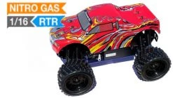 Exceed RC 1/16 2.4Ghz ThunderFire Nitro Gas Powered RTR Off Road Truck RC Remote Control Truck Ready To Run (Stripe Red)