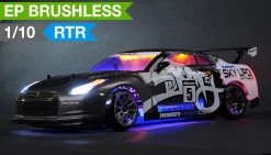 Exceed RC 2.4Ghz MadSpeed Drift Car Brushless Edition 1/10 Electric Ready To Run Drift Car W/ LED Head Lights (Grey) RC Remote Control Radio Car