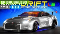 Exceed RC 2.4Ghz MadSpeed Drift Car Brushless Edition 1/10 Electric Ready To Run Drift Car W/ LED Head Lights (Silver) RC Remote Control Radio Car