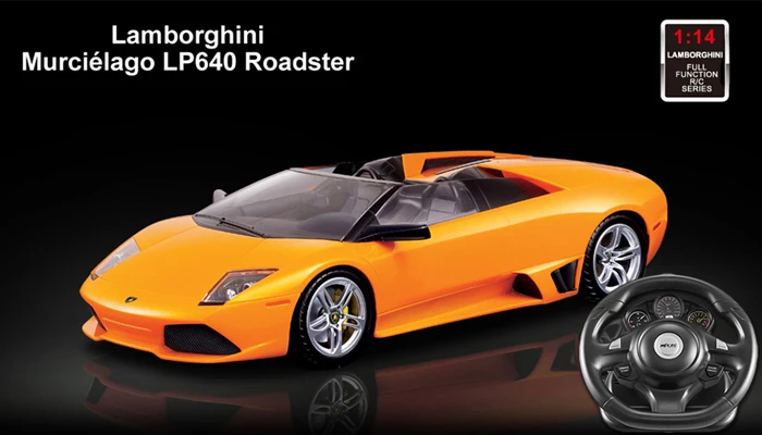 Licensed 1/14th Scale Lamborghini Muielago LP640 Roadster Ready To Run Control Car With Simulated Steering Wheel RC Remote Control Radio Car 1 Licensed 1/14th Scale Lamborghini Muielago LP640 Roadster Ready To Run Control Car With Simulated Steering Wheel RC Remote Control Radio Car